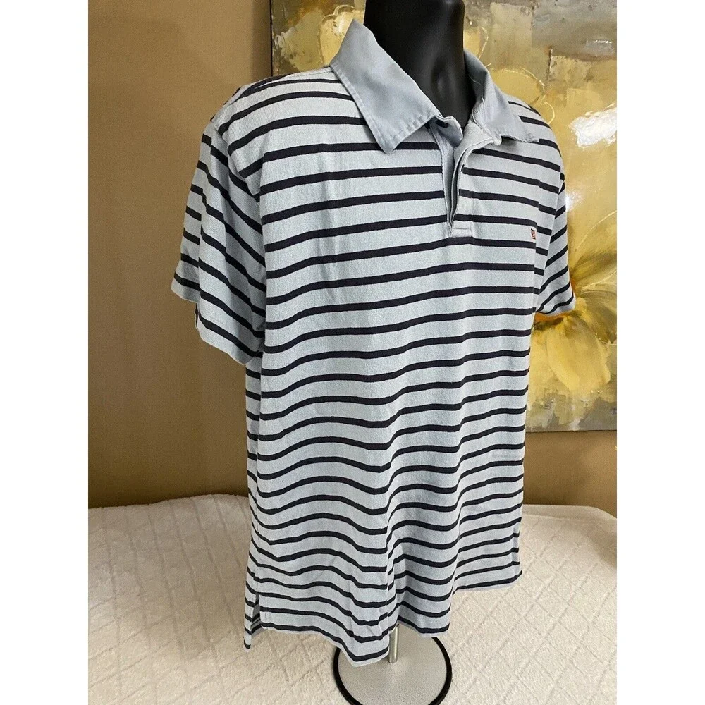 Vintage Ralph Lauren Blue Striped Men’s Polo Tee  Size XL